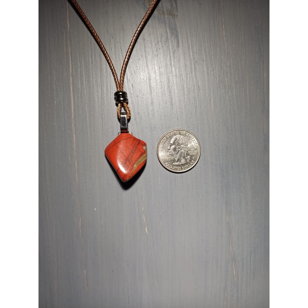 Brecciated Jasper Stone Pendant Necklace Brown Waxed Cord Adjustable 16.5in Boho - Picture 2 of 4